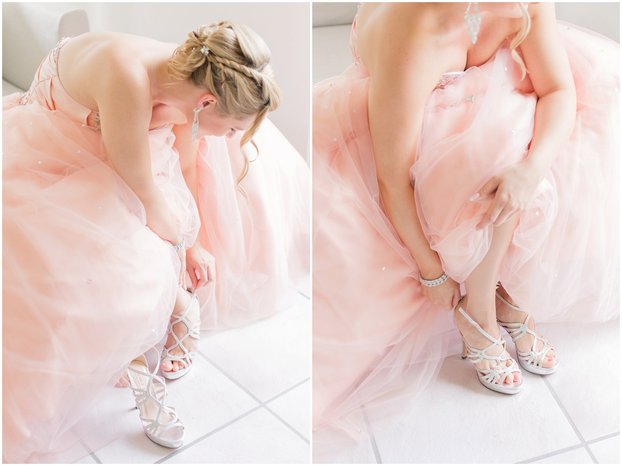 Heiraten in rosa Brautschuhe Getting Ready Vorbereitung