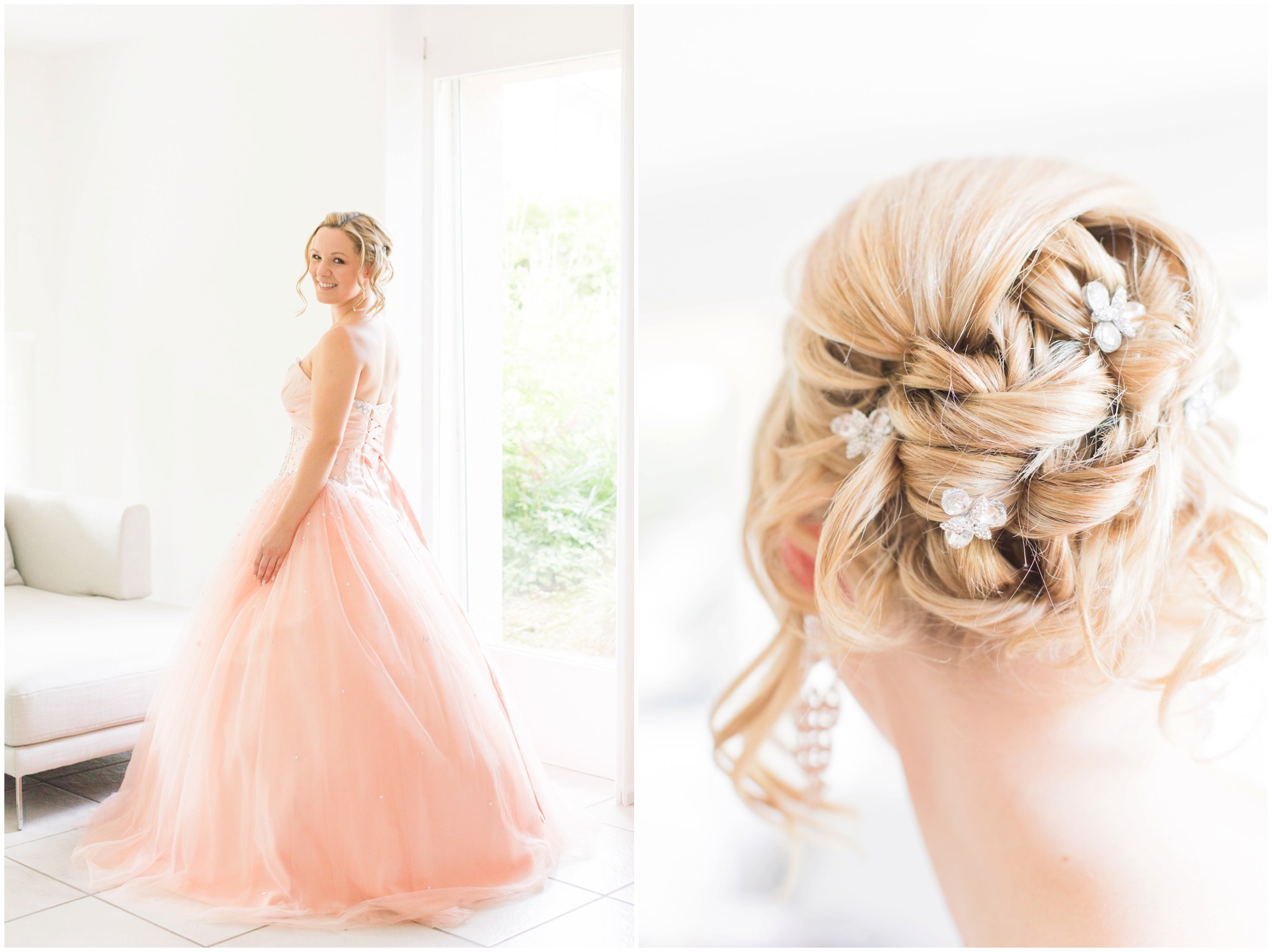 Heiraten in rosa Braut Getting Ready Brautfrisur